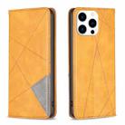 For iPhone 15 Pro Rhombus Texture Magnetic Leather Phone Case(Yellow) - 1