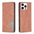 For iPhone 15 Pro Rhombus Texture Magnetic Leather Phone Case(Brown) - 1