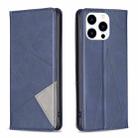 For iPhone 15 Pro Rhombus Texture Magnetic Leather Phone Case(Blue) - 1