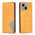 For iPhone 15 Plus Rhombus Texture Magnetic Leather Phone Case(Yellow) - 1