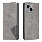 For iPhone 15 Plus Rhombus Texture Magnetic Leather Phone Case(Grey) - 1