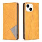 For iPhone 15 Rhombus Texture Magnetic Leather Phone Case(Yellow) - 1