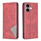 For iPhone 16 Rhombus Texture Magnetic Leather Phone Case(Red) - 1