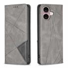 For iPhone 16 Rhombus Texture Magnetic Leather Phone Case(Grey) - 1