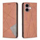 For iPhone 16 Plus Rhombus Texture Magnetic Leather Phone Case(Brown) - 1