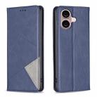 For iPhone 16 Plus Rhombus Texture Magnetic Leather Phone Case(Blue) - 1