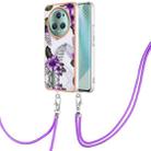 For Honor Magic5 Pro Electroplating IMD TPU Phone Case with Lanyard(Purple Flower) - 1