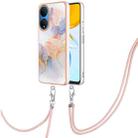 For Honor X7 Electroplating IMD TPU Phone Case with Lanyard(White Marble) - 1