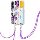 For Honor X7 Electroplating IMD TPU Phone Case with Lanyard(Purple Flower) - 1