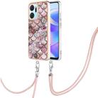 For Honor X7a Electroplating IMD TPU Phone Case with Lanyard(Pink Scales) - 1