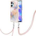 For Honor X7a Electroplating IMD TPU Phone Case with Lanyard(White Marble) - 1