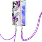 For Honor X7a Electroplating IMD TPU Phone Case with Lanyard(Purple Flower) - 1