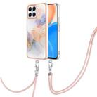 For Honor X8 4G Electroplating IMD TPU Phone Case with Lanyard(White Marble) - 1