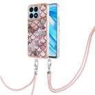 For Honor X8a Electroplating IMD TPU Phone Case with Lanyard(Pink Scales) - 1