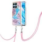 For Honor X8a Electroplating IMD TPU Phone Case with Lanyard(Blue Marble) - 1