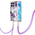 For Honor X8a Electroplating IMD TPU Phone Case with Lanyard(Purple Flower) - 1