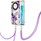 For Honor X9a/Magic5 Lite Electroplating IMD TPU Phone Case with Lanyard(Purple Flower) - 1