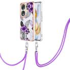 For Honor 90 5G Electroplating IMD TPU Phone Case with Lanyard(Purple Flower) - 1