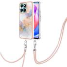 For Honor X6a Electroplating IMD TPU Phone Case with Lanyard(White Marble) - 1