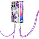 For Honor X6a Electroplating IMD TPU Phone Case with Lanyard(Purple Flower) - 1