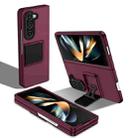 For Samsung Galaxy Z Fold5 Three-dimensional Folding Holder PC Phone Case(Wine Red) - 1
