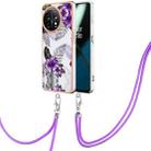 For OnePlus 11 Electroplating IMD TPU Phone Case with Lanyard(Purple Flower) - 1