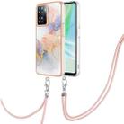 For OnePlus Nord N300 Electroplating IMD TPU Phone Case with Lanyard(White Marble) - 1