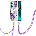 For OnePlus Nord CE3 Electroplating IMD TPU Phone Case with Lanyard(Purple Flower) - 1