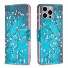 For iPhone 15 Pro Max Colored Drawing Pattern Leather Phone Case(Plum Blossom) - 1