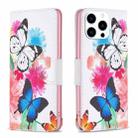 For iPhone 15 Pro Colored Drawing Pattern Leather Phone Case(Butterflies) - 1