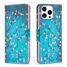 For iPhone 15 Pro Colored Drawing Pattern Leather Phone Case(Plum Blossom) - 1