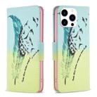 For iPhone 15 Pro Colored Drawing Pattern Leather Phone Case(Feather) - 1