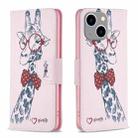 For iPhone 15 Plus Colored Drawing Pattern Leather Phone Case(Giraffe) - 1