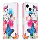 For iPhone 15 Colored Drawing Pattern Leather Phone Case(Butterflies) - 1