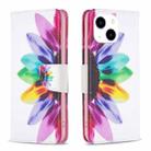 For iPhone 15 Colored Drawing Pattern Leather Phone Case(Sun Flower) - 1