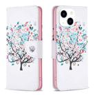 For iPhone 15 Colored Drawing Pattern Leather Phone Case(Tree) - 1