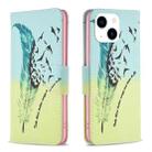 For iPhone 15 Colored Drawing Pattern Leather Phone Case(Feather) - 1