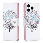 For iPhone 16 Pro Colored Drawing Pattern Leather Phone Case(Tree) - 1