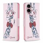 For iPhone 16 Colored Drawing Pattern Leather Phone Case(Giraffe) - 1