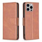 For iPhone 15 Pro Max Lambskin Texture Pure Color Flip Leather Phone Case(Brown) - 1
