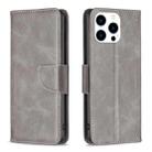 For iPhone 15 Pro Lambskin Texture Pure Color Flip Leather Phone Case(Grey) - 1