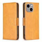 For iPhone 15 Plus Lambskin Texture Pure Color Flip Leather Phone Case(Yellow) - 1