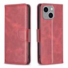 For iPhone 15 Plus Lambskin Texture Pure Color Flip Leather Phone Case(Red) - 1