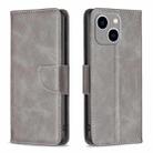 For iPhone 15 Plus Lambskin Texture Pure Color Flip Leather Phone Case(Grey) - 1