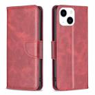 For iPhone 15 Lambskin Texture Pure Color Flip Leather Phone Case(Red) - 1