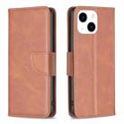 For iPhone 15 Lambskin Texture Pure Color Flip Leather Phone Case(Brown) - 1