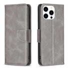 For iPhone 16 Pro Max Lambskin Texture Pure Color Flip Leather Phone Case(Grey) - 1