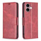 For iPhone 16 Lambskin Texture Pure Color Flip Leather Phone Case(Red) - 1