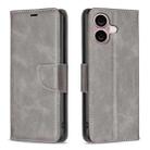 For iPhone 16 Lambskin Texture Pure Color Flip Leather Phone Case(Grey) - 1