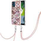 For Motorola Moto E13 Electroplating IMD TPU Phone Case with Lanyard(Pink Scales) - 1